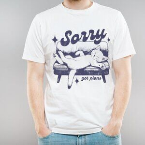 Sorry Got Plans Retro Graphic T-Shirt, Vintage Unisex Cat T Shirt